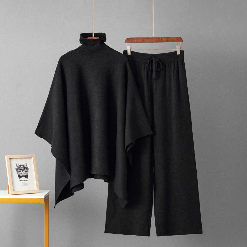 Pankh Mufti Cashmere Poncho Knit Top And Pant Set