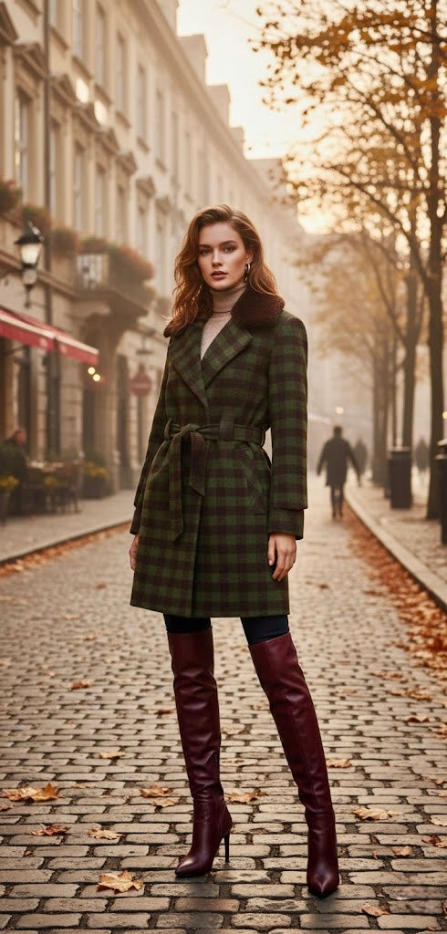 Pankh Ikma Houndstooth Check Woolen Overcoat Blazer