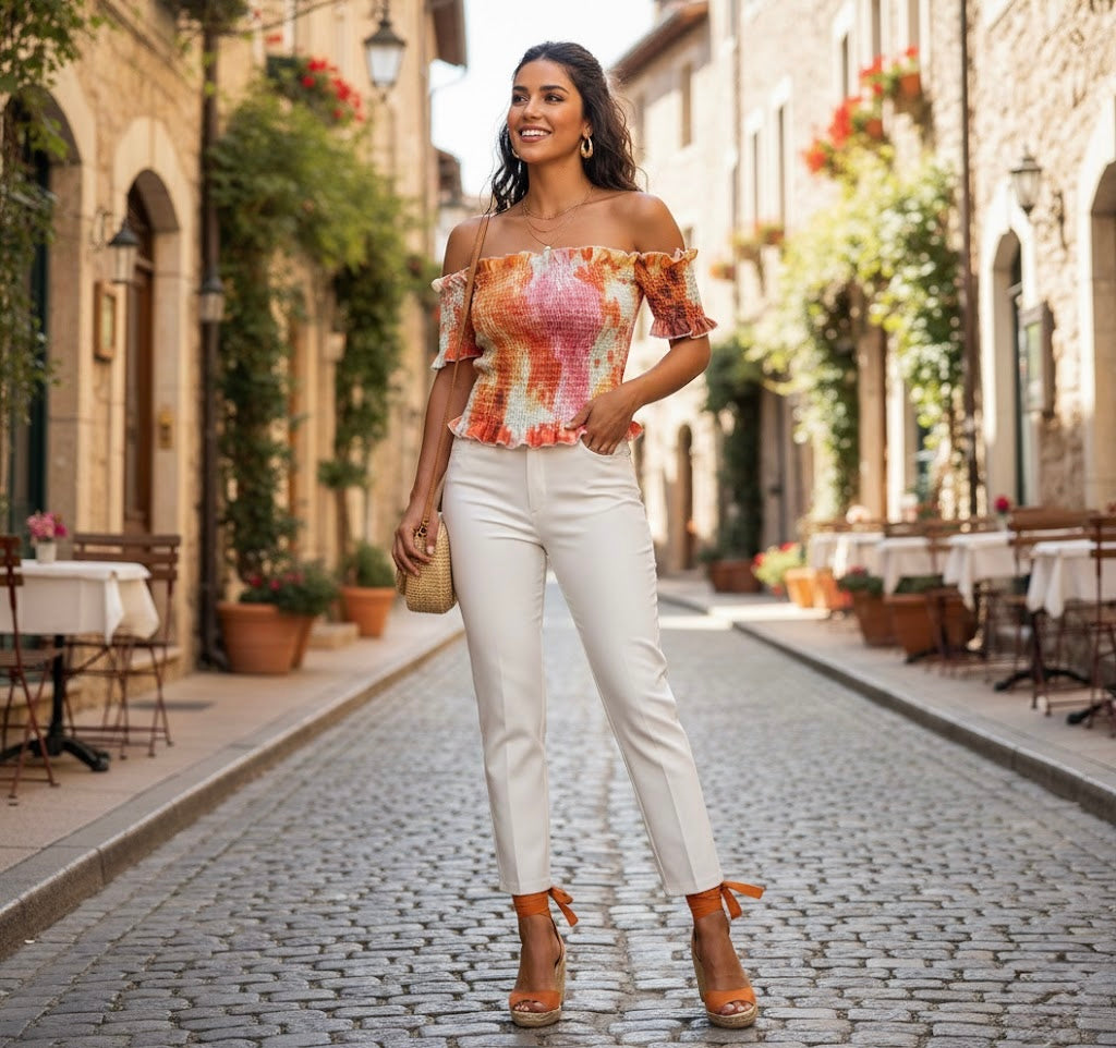 Pankh Mir Tie and Dye Off Shoulder Cute Summer Top