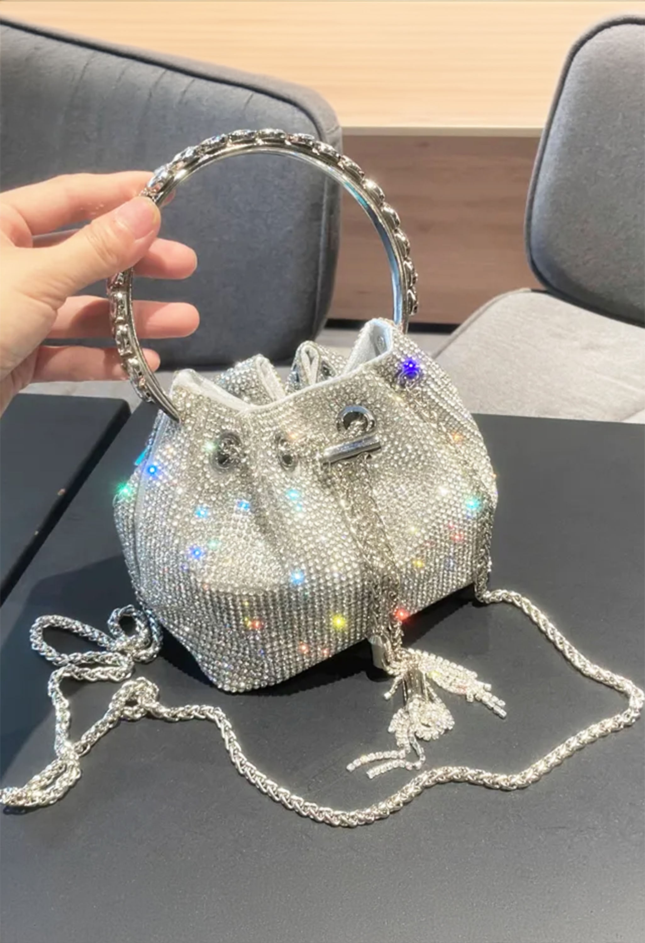 Pankh Crystal Rhinestone Stone Studded Party Clutch/ Handbags