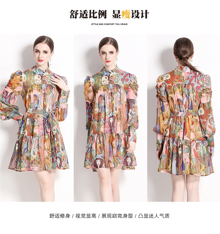 Pankh Brynn Chiffon Printed Puff Sleeve Dress
