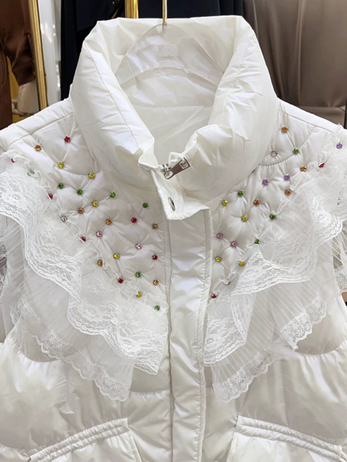 Pankh Molly Premium Embellished Bomber Sleeveless Puffer Metallic Jacket