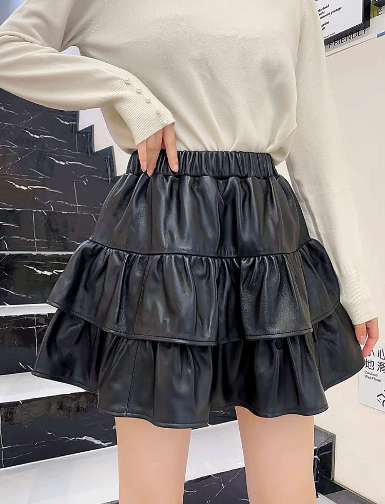 Pankh Regie Leather Mini Skort Skirt