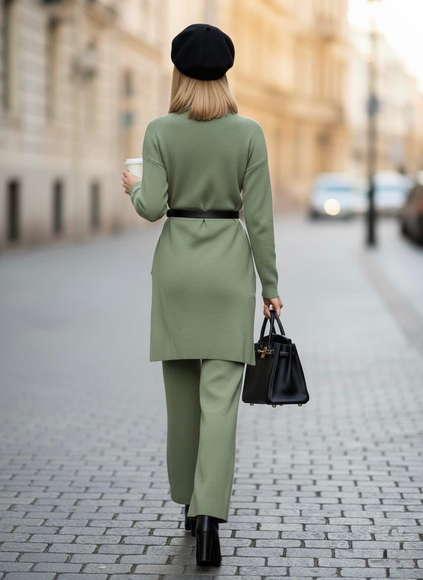 Pankh Ruhet Assymetrical Long Hip Cover Wool Coord Set with Belt