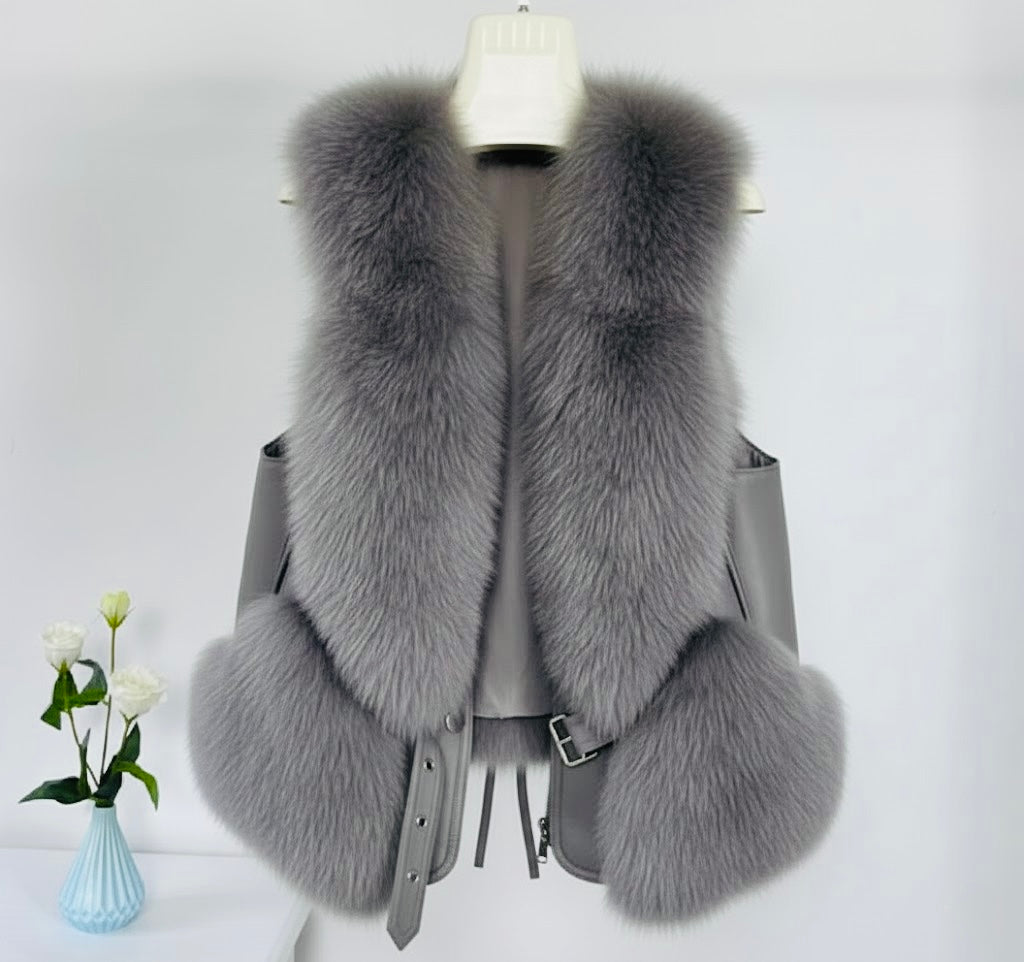 Pankh Rudy Fur and Leather Sleeveless Formal Jacket