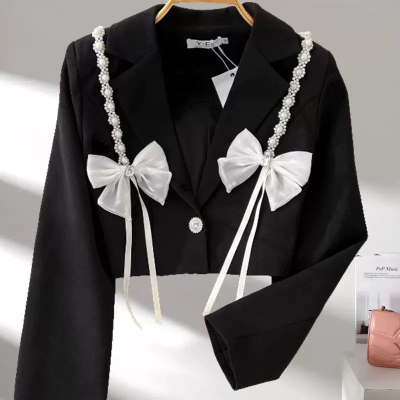 Bristol Bow Embelished Party Wear Cropped Blazer