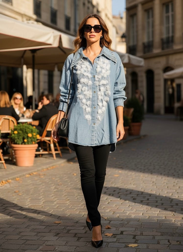 Pankh Niks Oversized Embelished Denim Shirt
