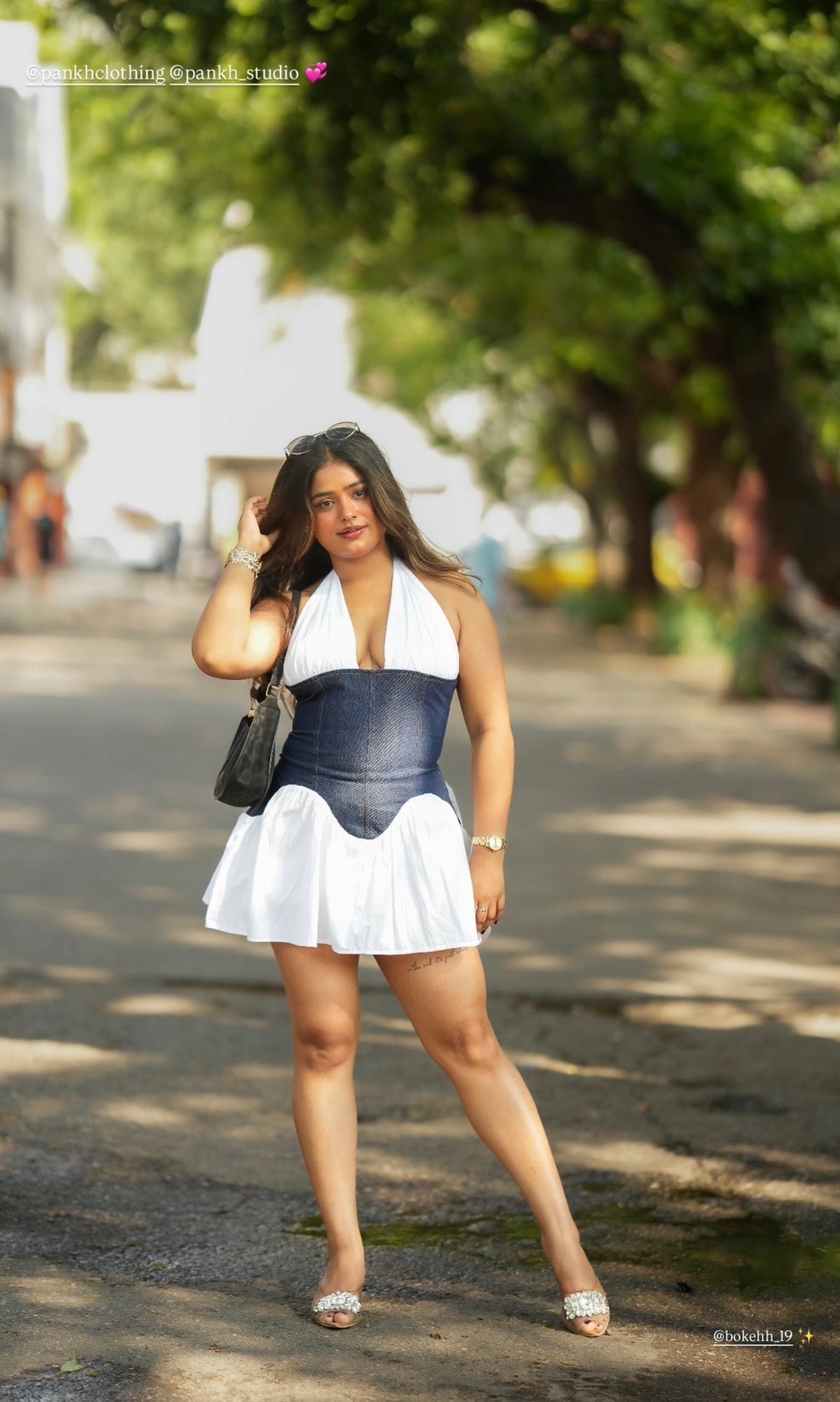 Pankh Izel Denim & Cotton Halter Neck Mini Dress