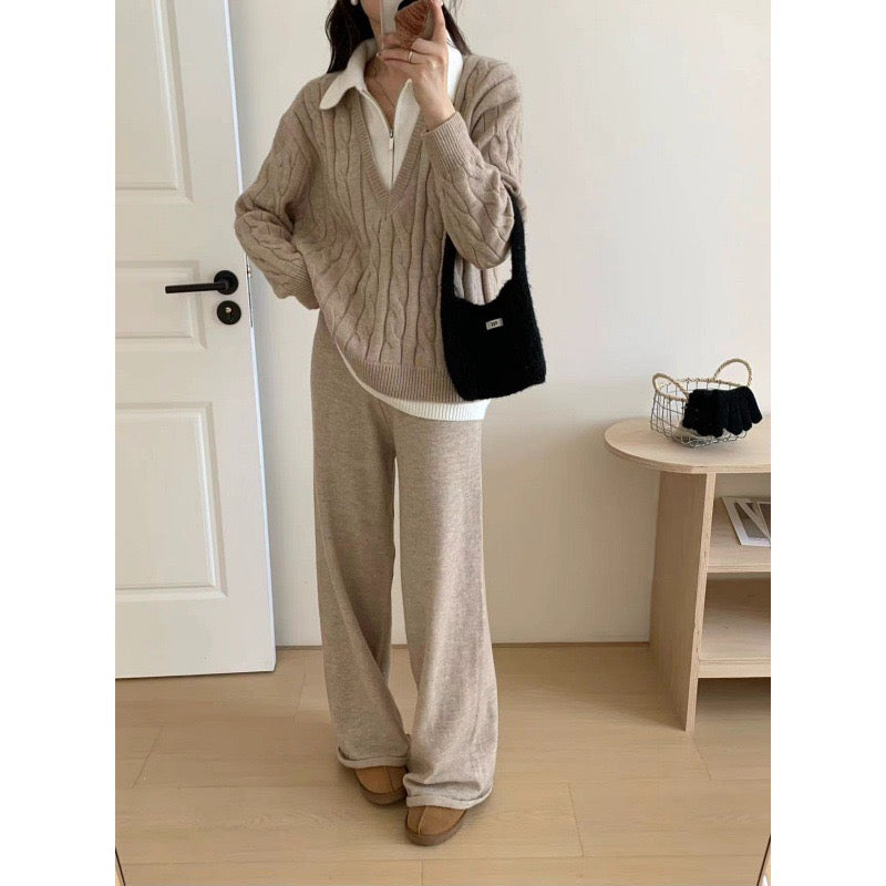 Pankh Lamode Luxe Zipper Woolen Top and Pant Coord Set