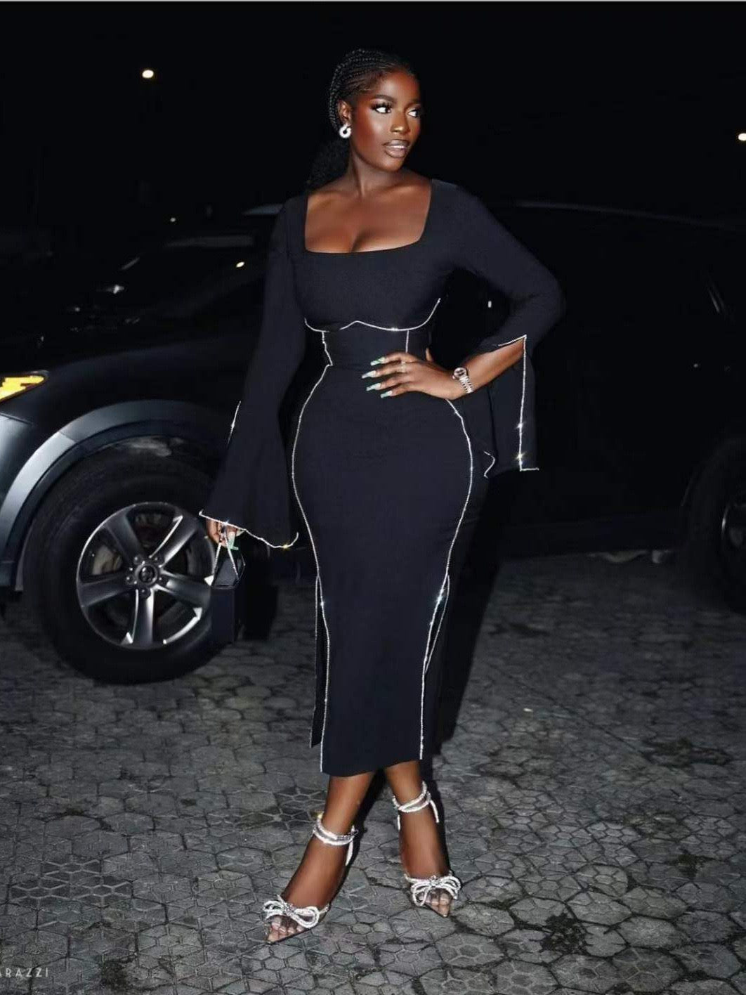 Pankh Makaya Rhinestone Embelished Party Wear Evening Bodycon Dress