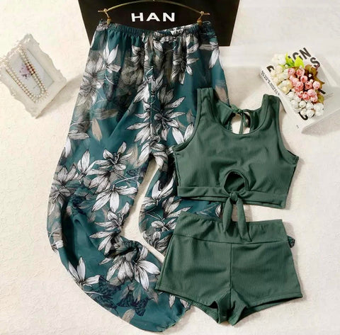 Pankh Alves Modest Swimsuit Bikini Set with coverup pants