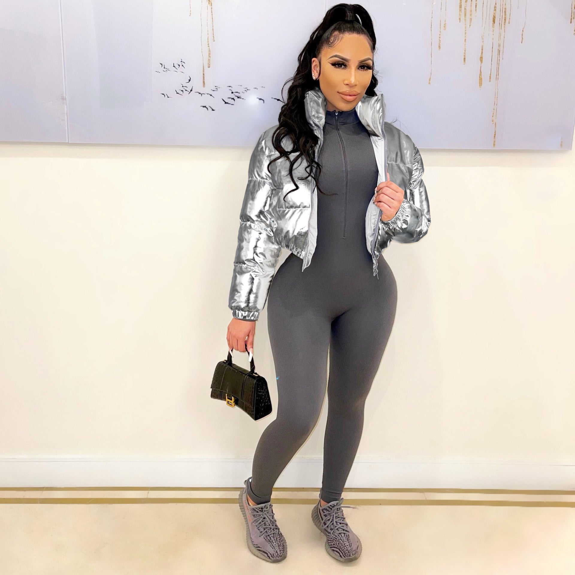 Pankh Aston Metallic Bomber Jacket Without Pocket