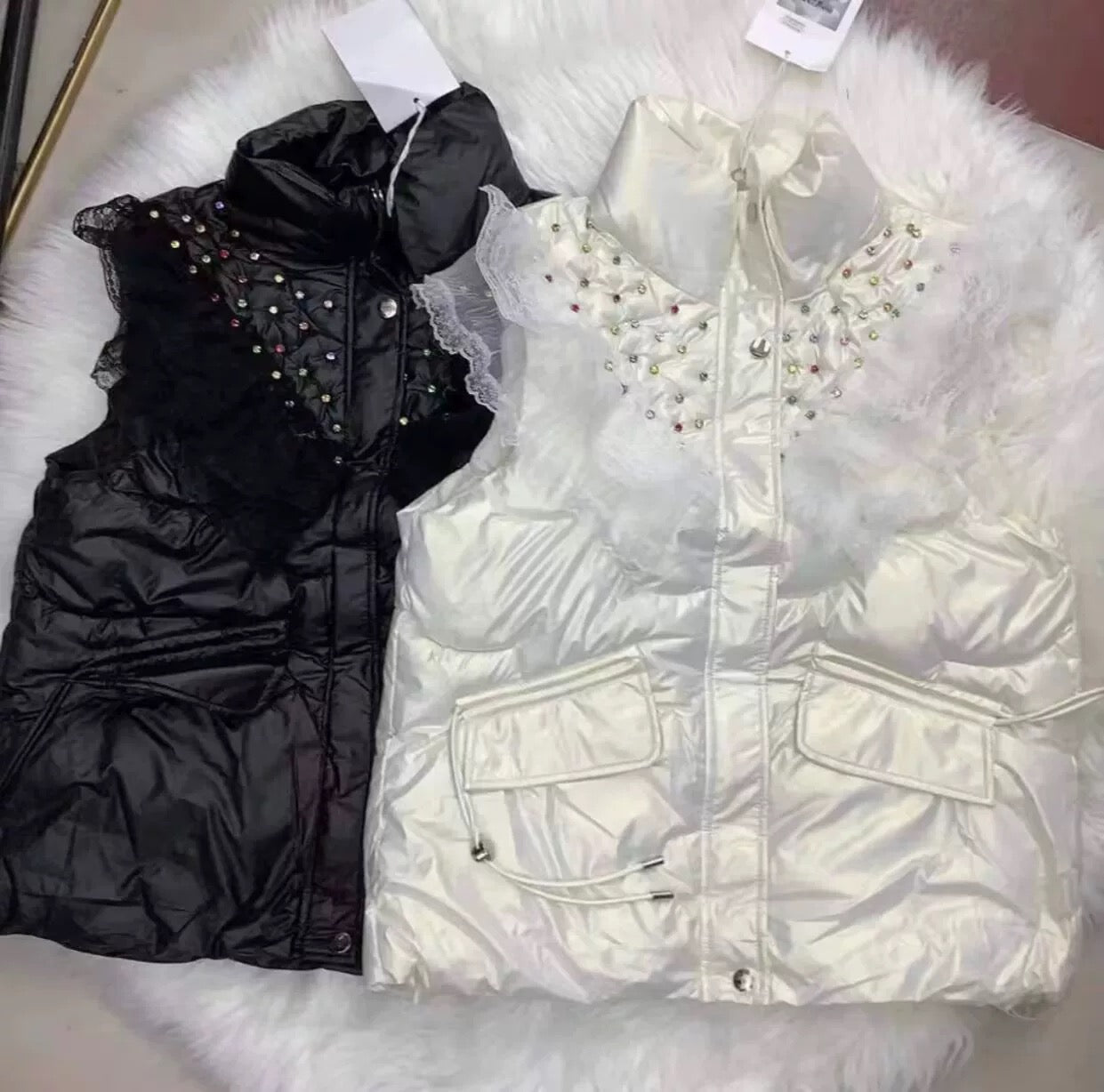 Pankh Molly Premium Embellished Bomber Sleeveless Puffer Metallic Jacket