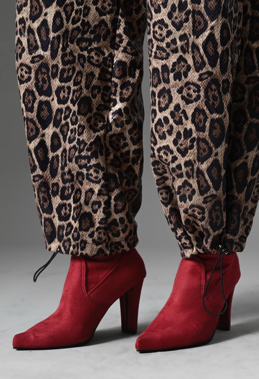 Pankh Leo Leopard Leather Look Cropped Jacket and Jogger Pants Set