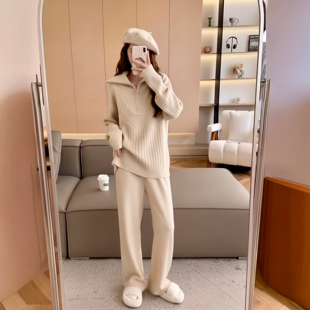 Pankh Senora Elegant Woolen Zipper Style Sweater and Pant Coord Set