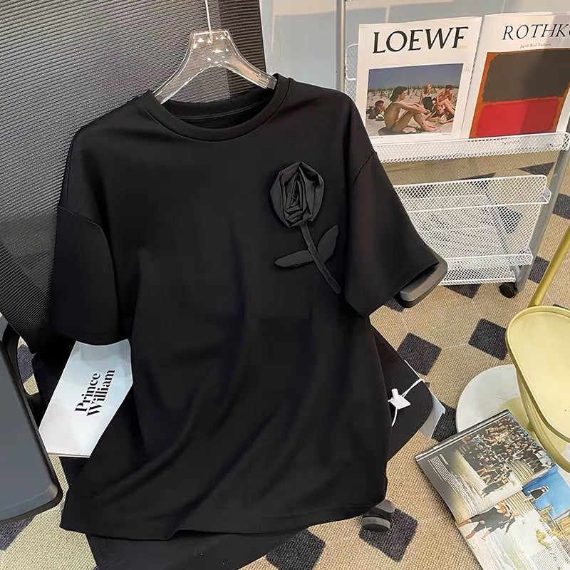 Pankh Boxy Summer T-Shirt With Pressed Rose