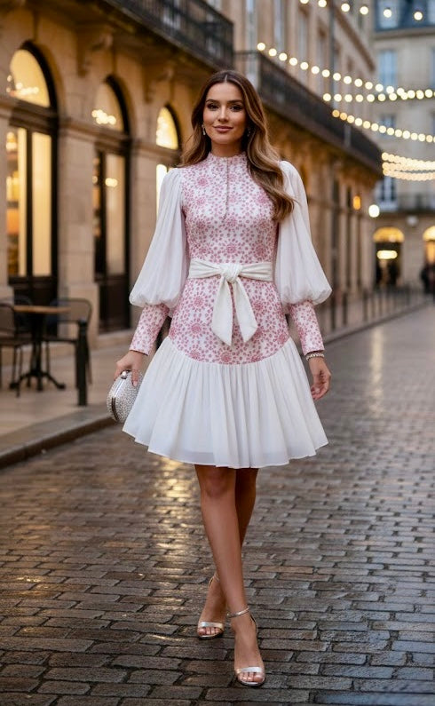 Pankh Playdate Schiffli Dropwaist Dress With Balloon Sleeves