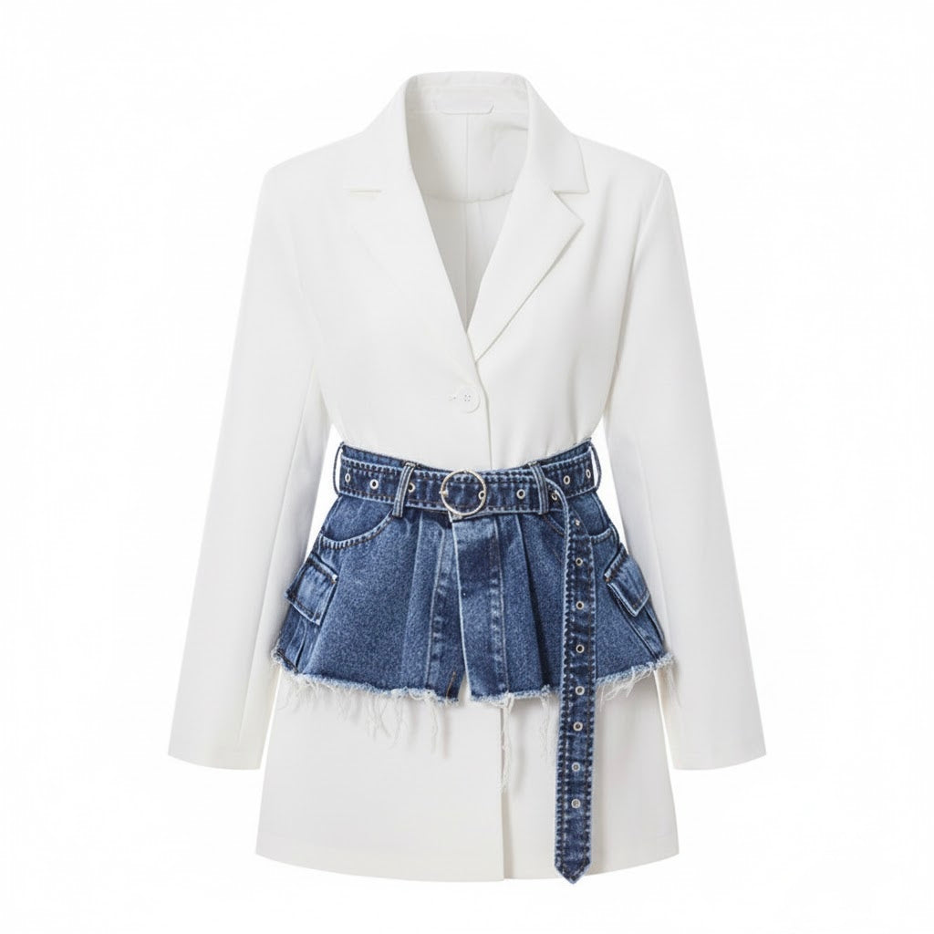 Pankh Maurice Designer Formal Blazer Dress with Denim Belt