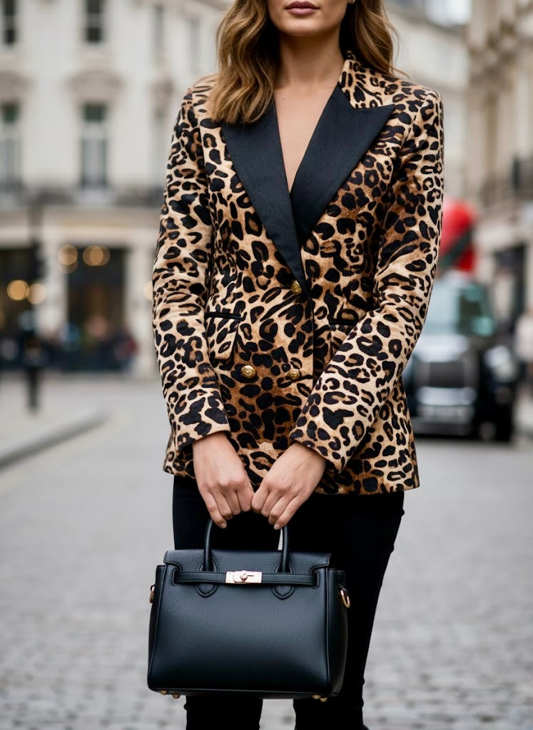Pankh Chemie Elegant Leopard Print Velevt Blazer