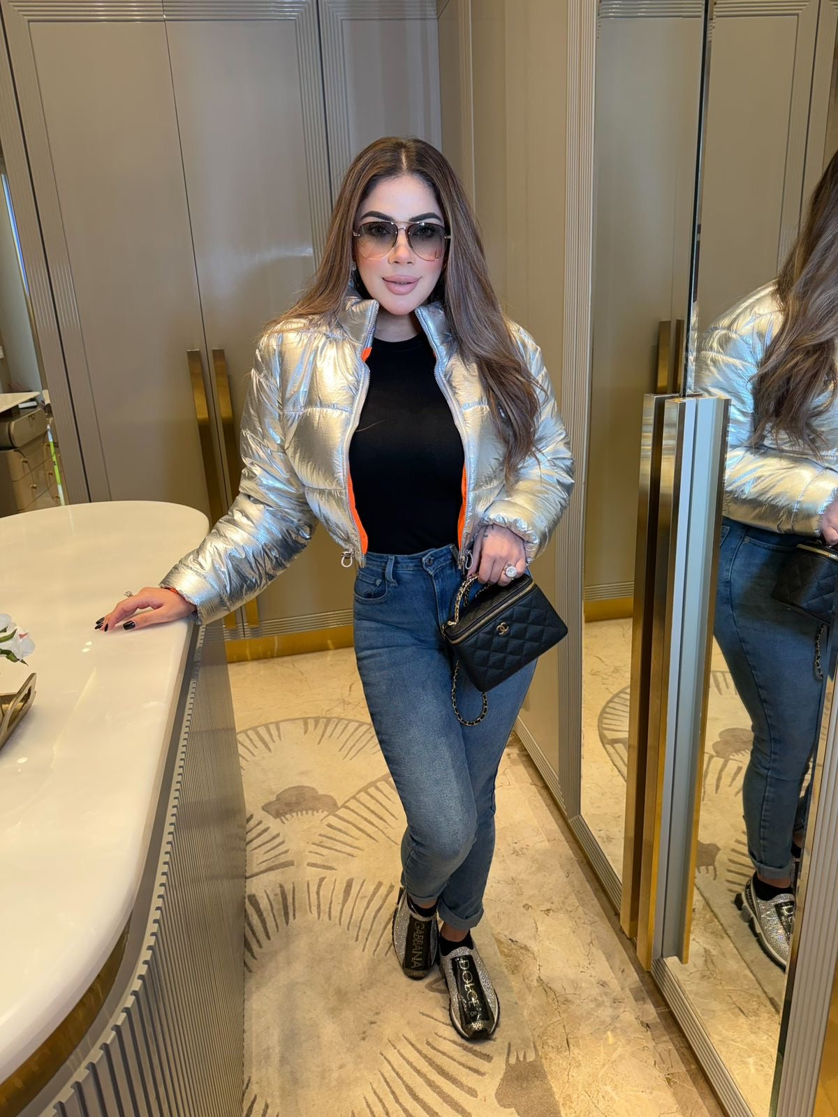 Pankh Aston Metallic Bomber Jacket Without Pocket