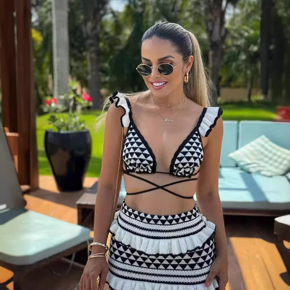 Pankh Asago Crochet Crop Top & Skirt Set