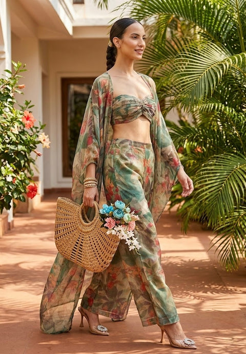 Pankh Hayley Floral Printed 3 Piece Cape Coord Resort Wear Set