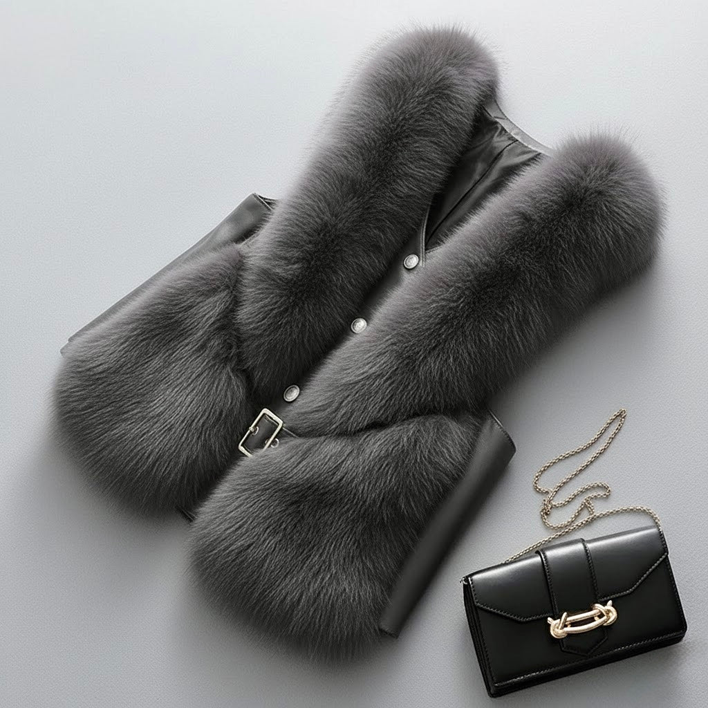 Pankh Rudy Fur and Leather Sleeveless Formal Jacket