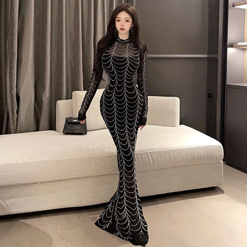Pankh Ruvina Stone Embellished Sheer Black Party Wear Maxi Dress