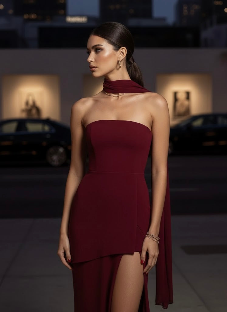 Pankh Livia Asymmetrical Maxi Dress With Scarf