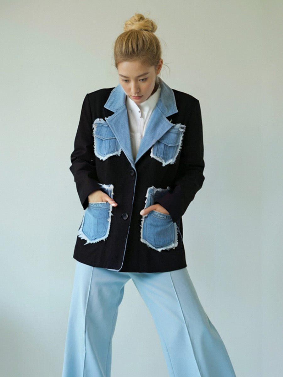 Pankh Hodor Denim Patch Work Designer Blazer