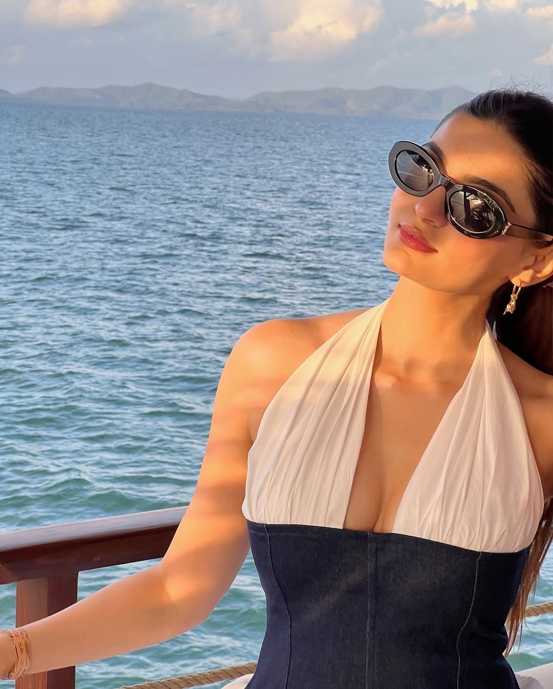 Pankh Izel Denim & Cotton Halter Neck Mini Dress