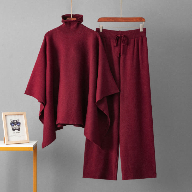 Pankh Mufti Cashmere Poncho Knit Top And Pant Set