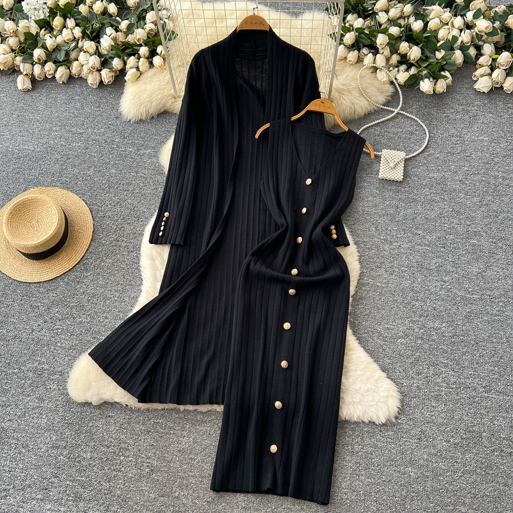 Pankh Clad Knit Wool Elegant Long Winter Dress with Jacket