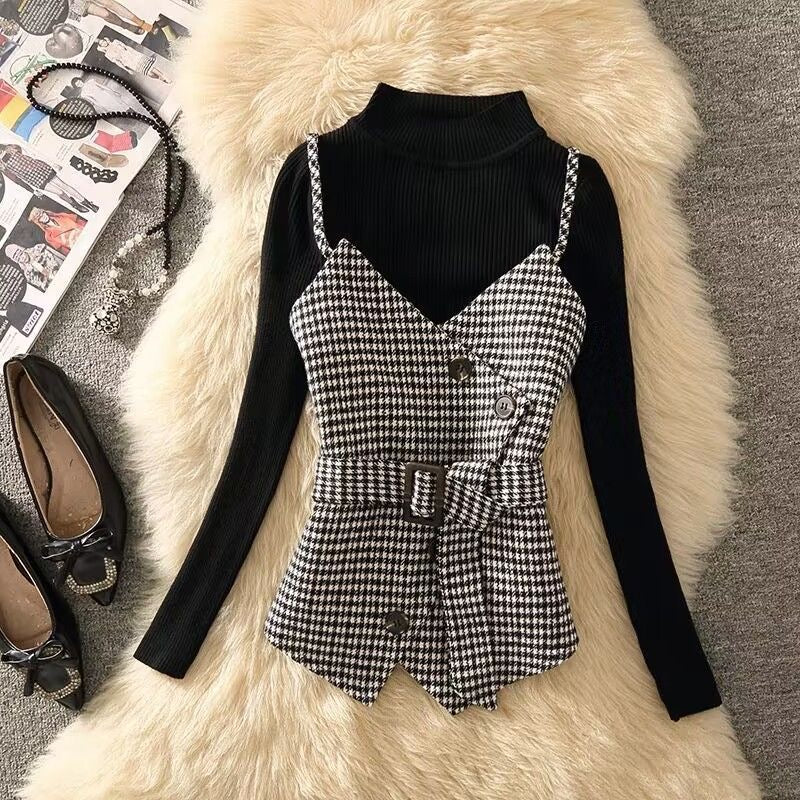 Pankh kayor Woolen Check Jacket and Knit Top Set