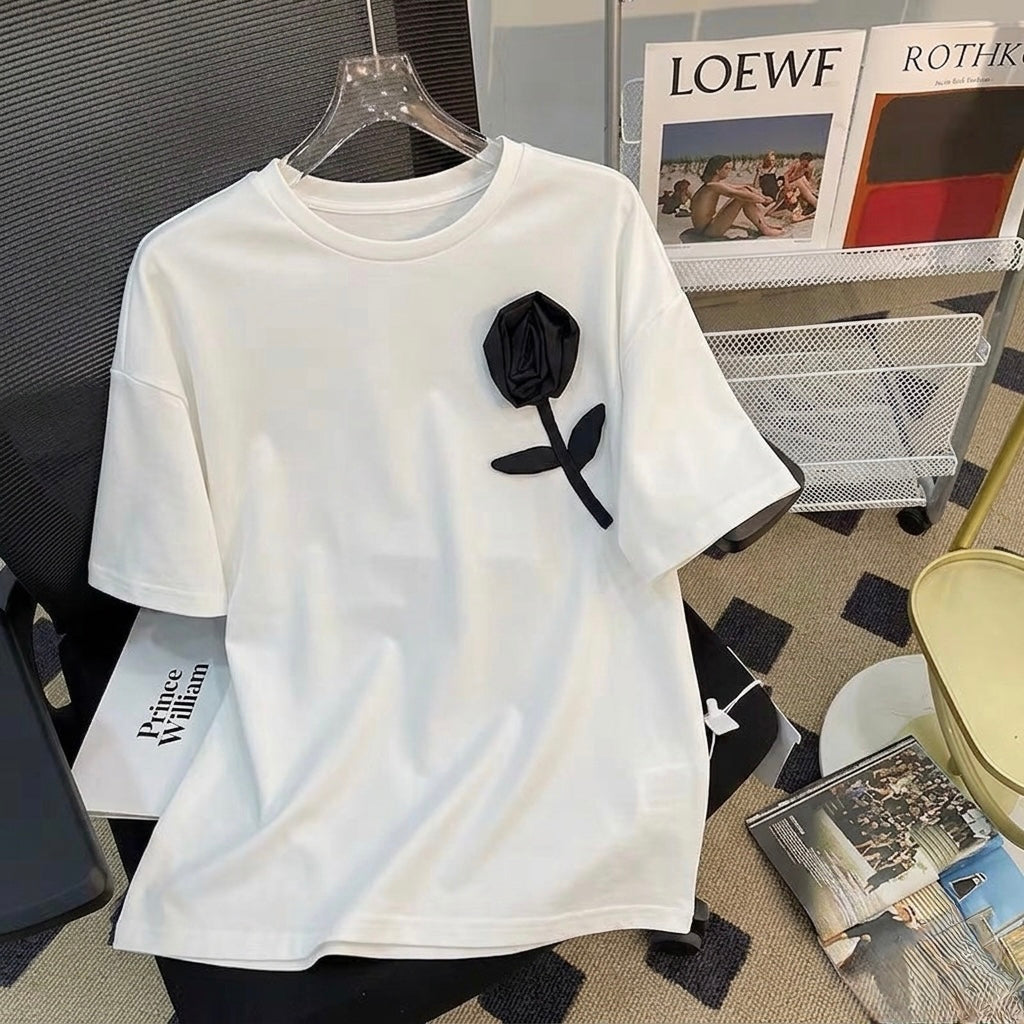 Pankh Boxy Summer T-Shirt With Pressed Rose