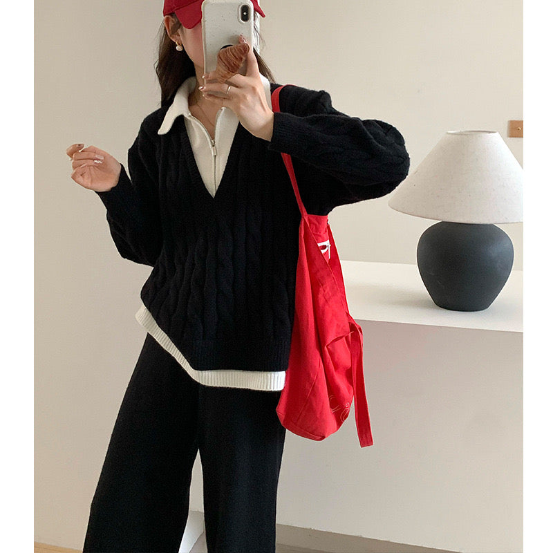 Pankh Lamode Luxe Zipper Woolen Top and Pant Coord Set