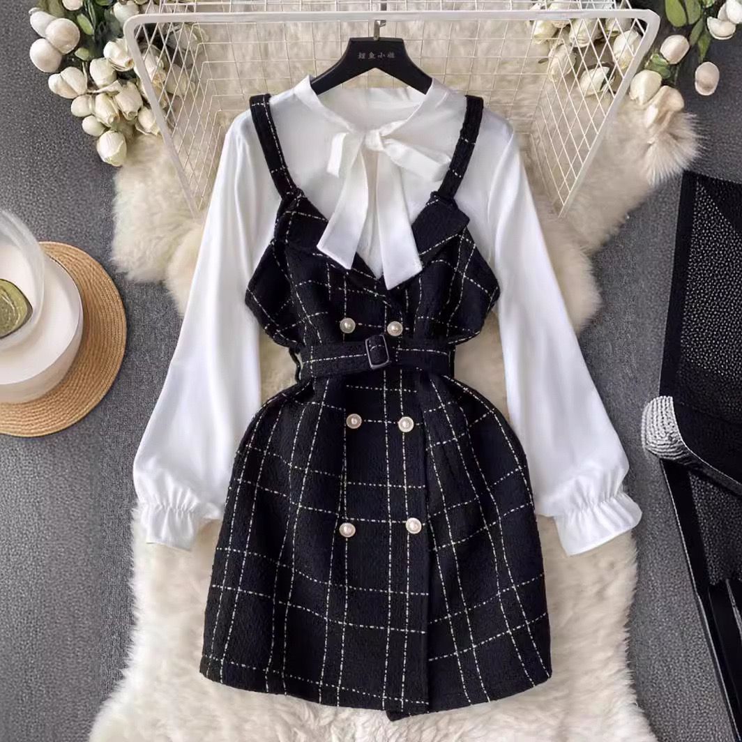Pankh Sofia Autumn Tweed Dress With Bow Shirt