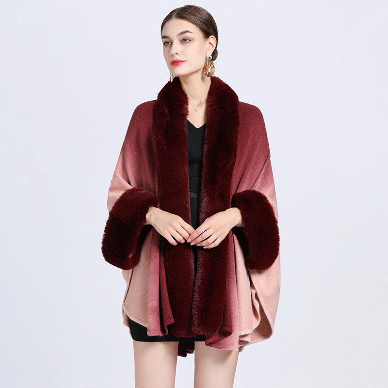 Pankh Azuella Soft Wool Winter Ombre Long Cape Shawl with Sleeve
