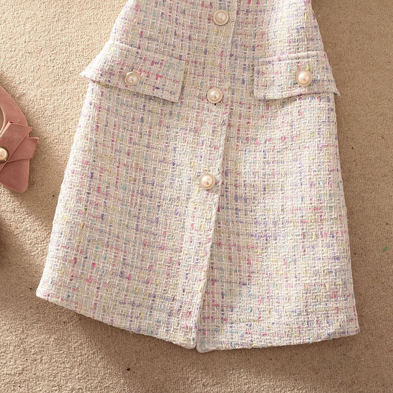 Pankh Kira Bow Tie Shirt & Multicolor Tweed Dress Set