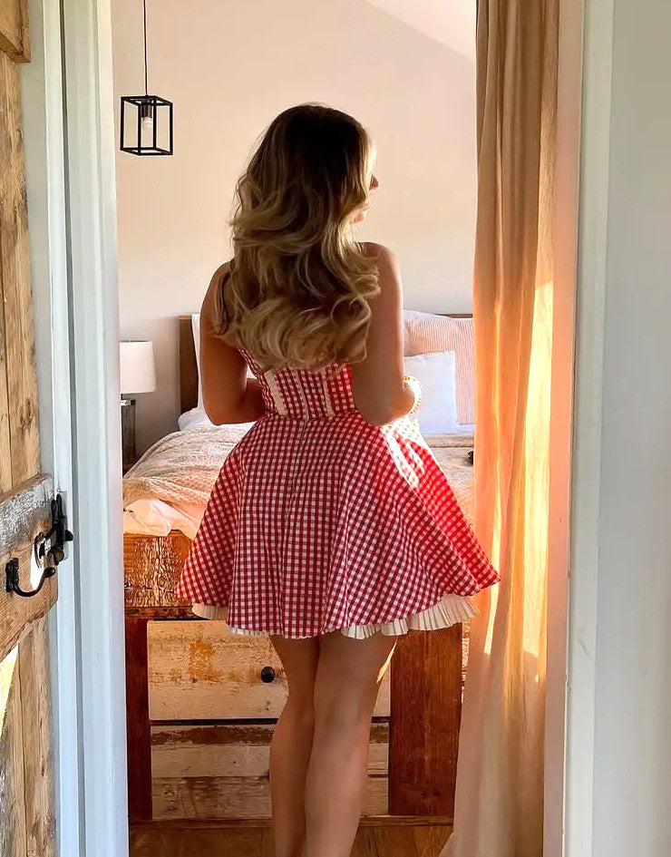 Pankh Serry Halter Neck Flaired Gingham Dress