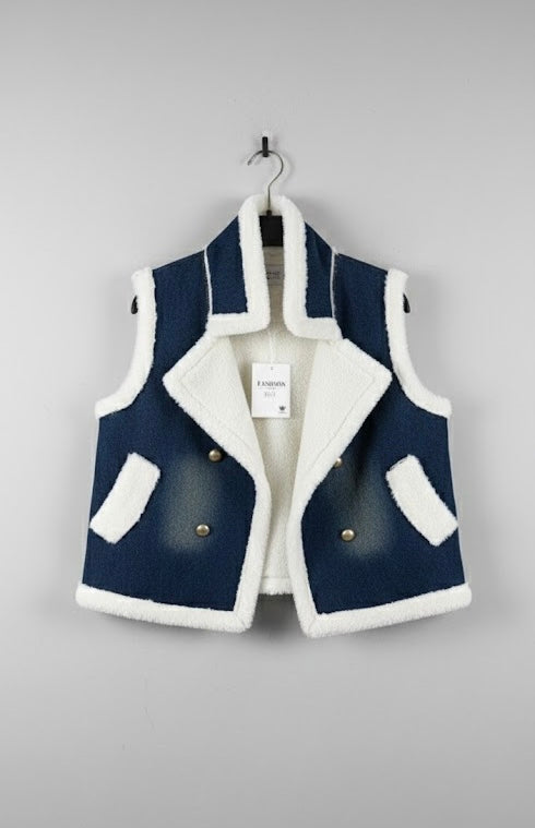 Pankh Tirtir Denim and Teddy Wool Sleeveless Jacket