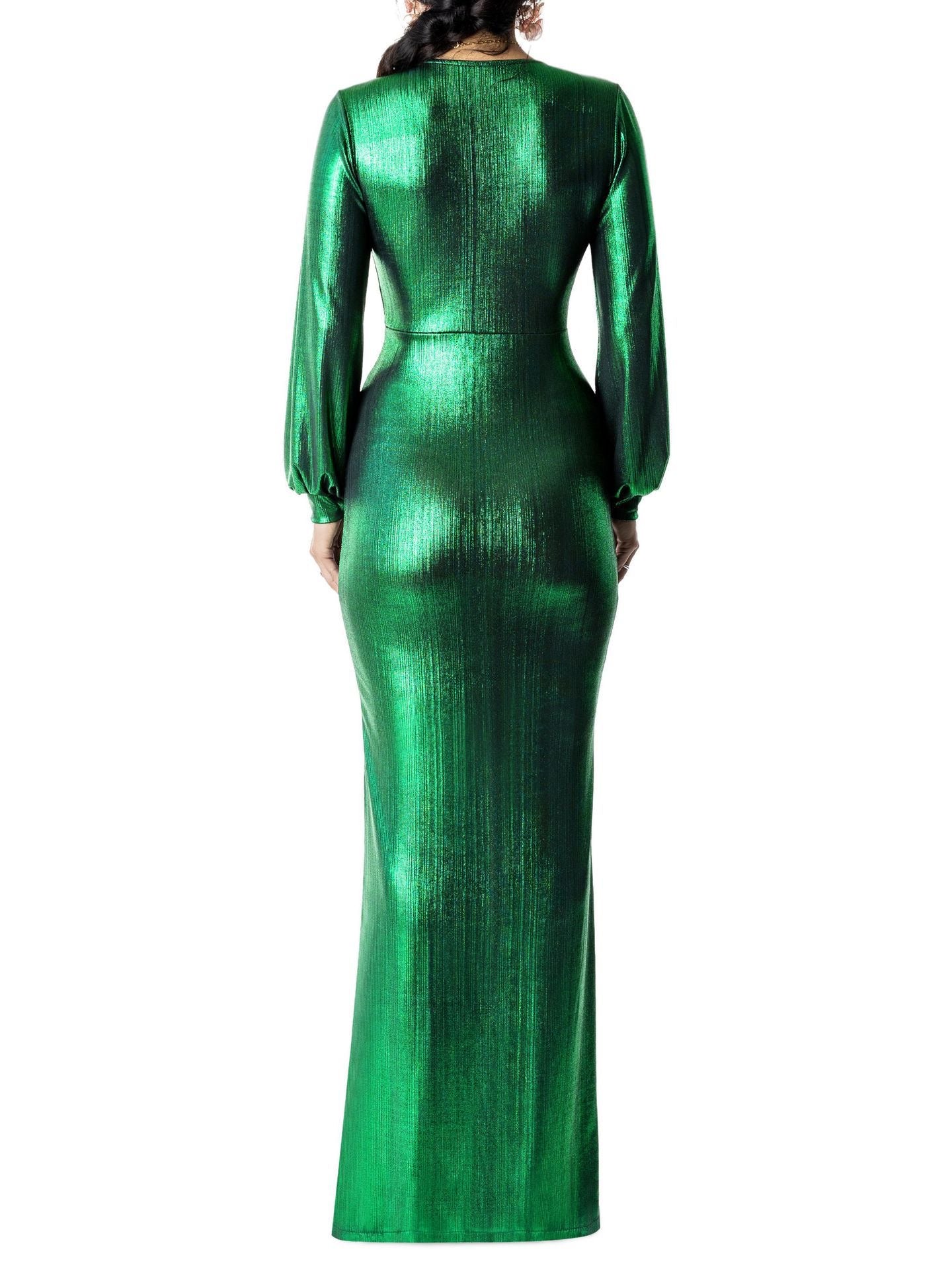 Pankh Marry Western V-Neck Metallic Split Long Dress