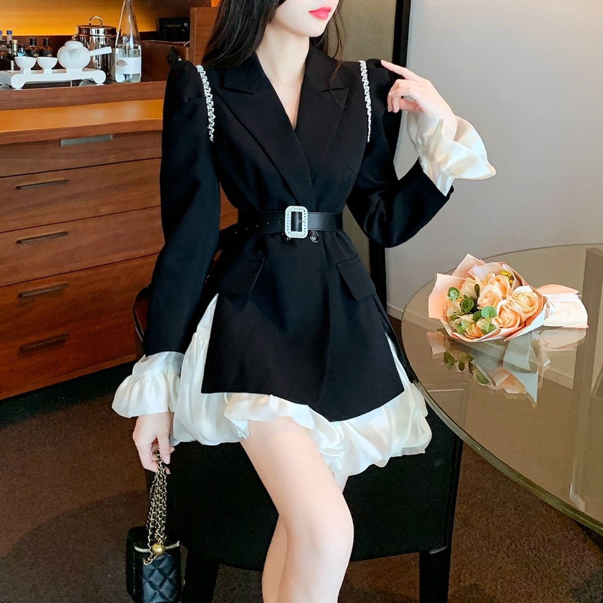 Pankh Ulissa Formal Blazer and Skirt Party Wear Set with Belt