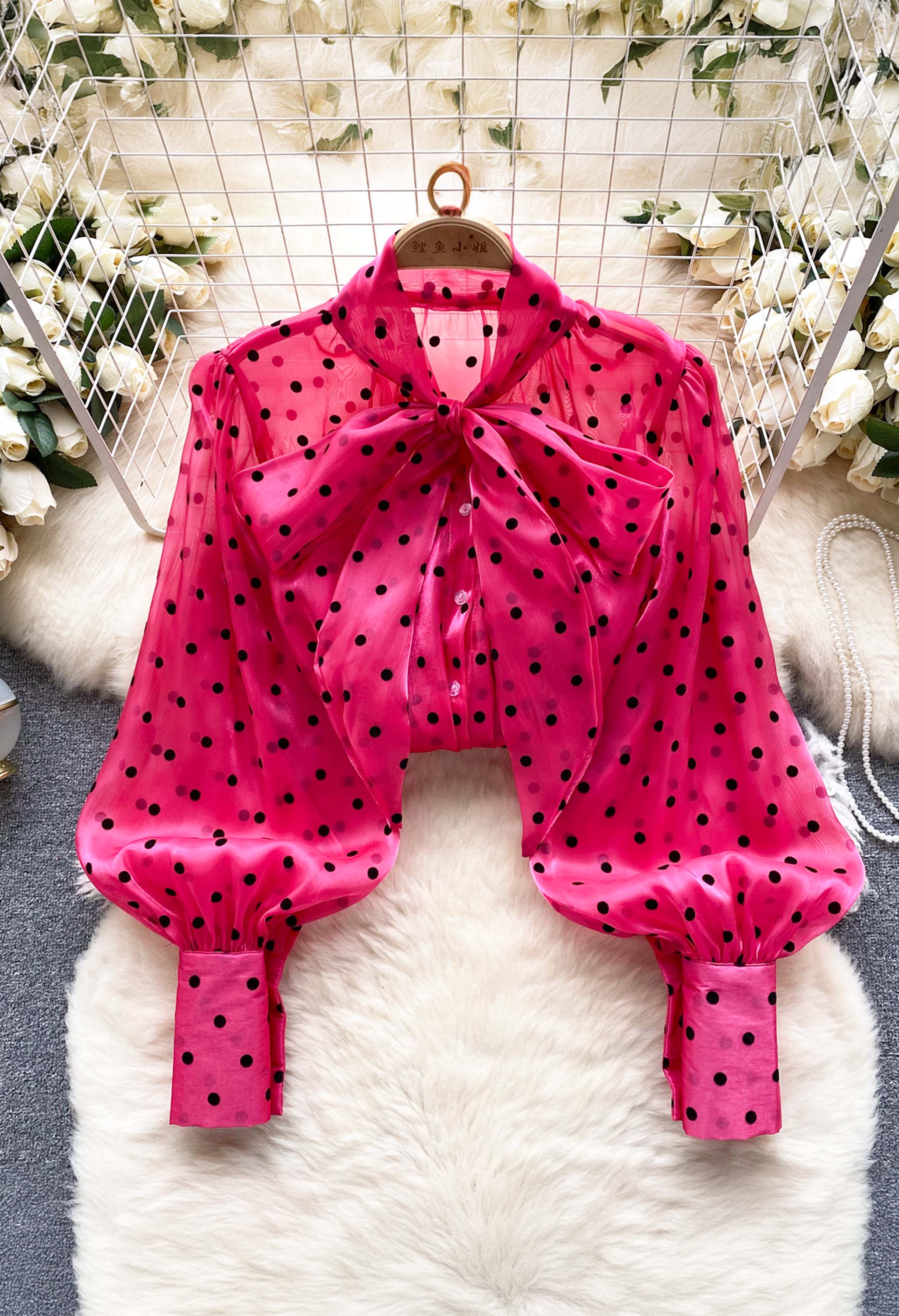 Pankh Maxwell Vintage Polka Dot Loose Mesh Shirt With Bow