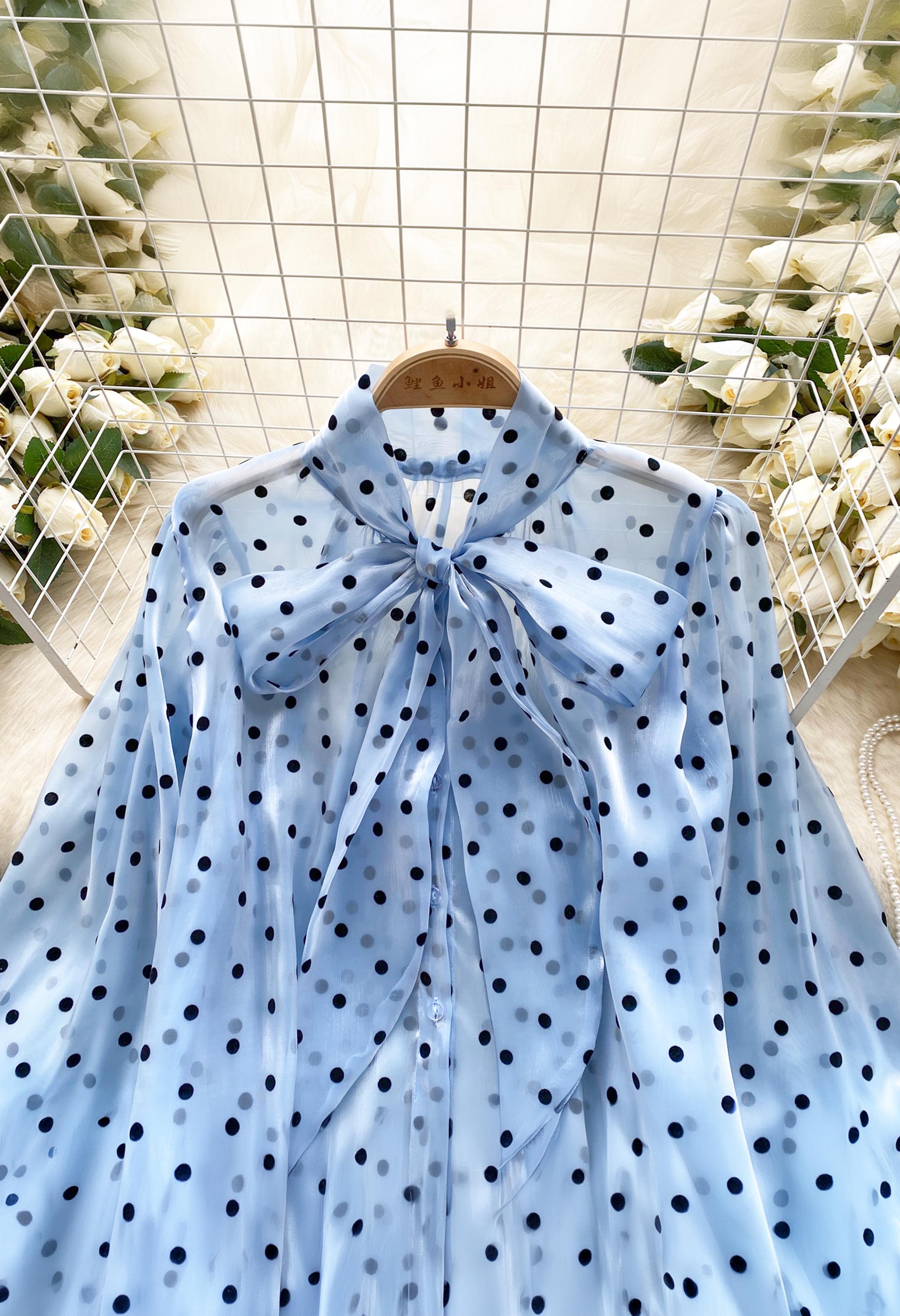 Pankh Maxwell Vintage Polka Dot Loose Mesh Shirt With Bow