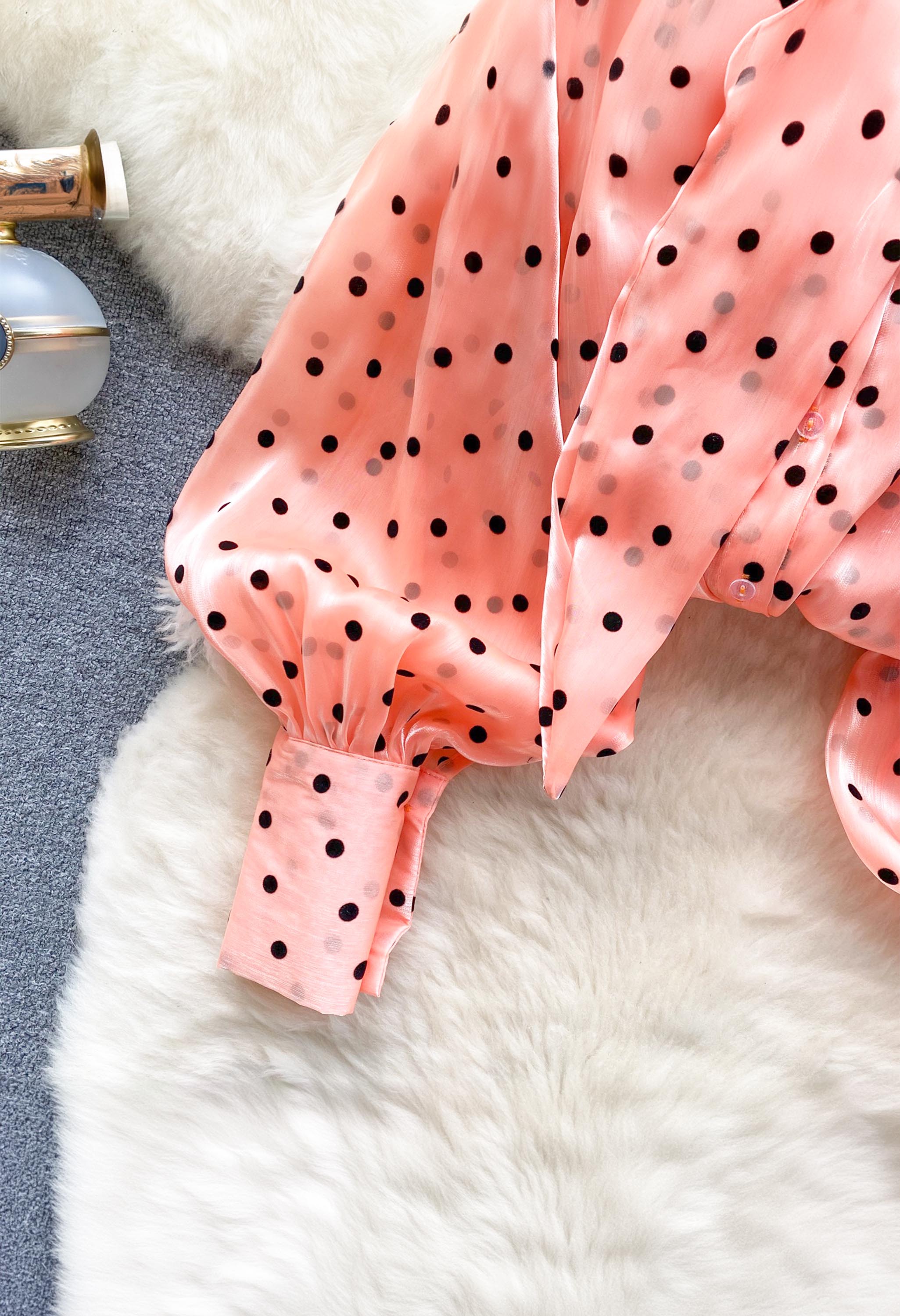 Pankh Maxwell Vintage Polka Dot Loose Mesh Shirt With Bow