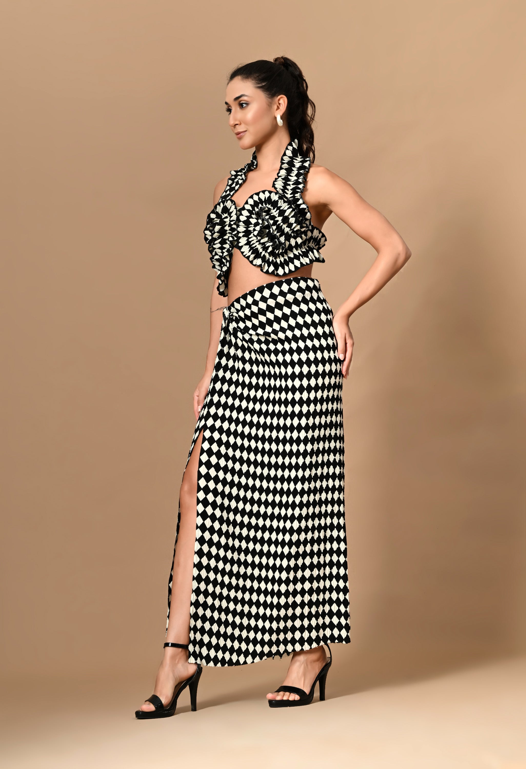 Pankh Luxe Maze High Fashion Crop Top and Drape Skirt Coord Set