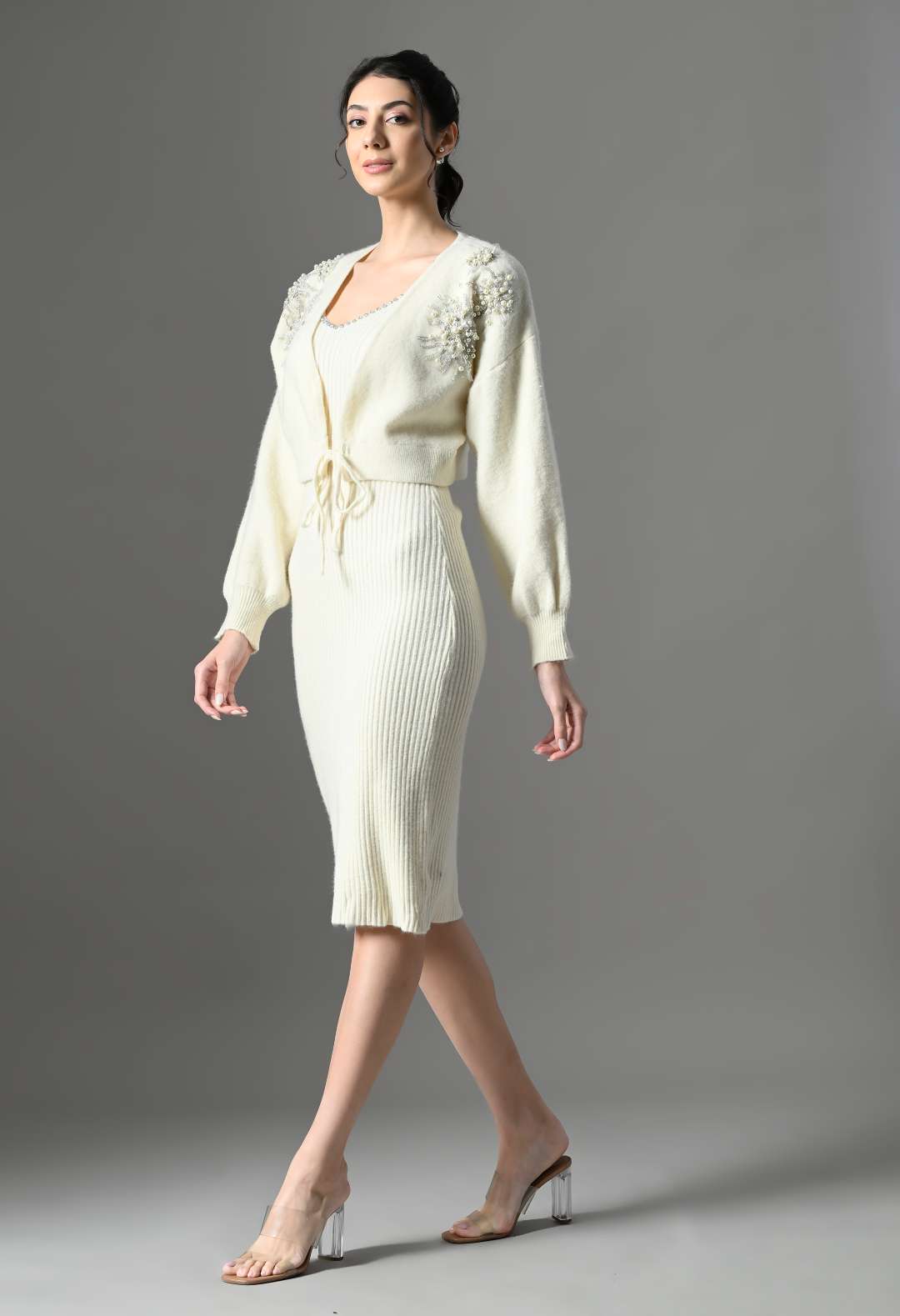 Pankh Elvish Luxe Embellished Woolen Long Dress and Coat Set