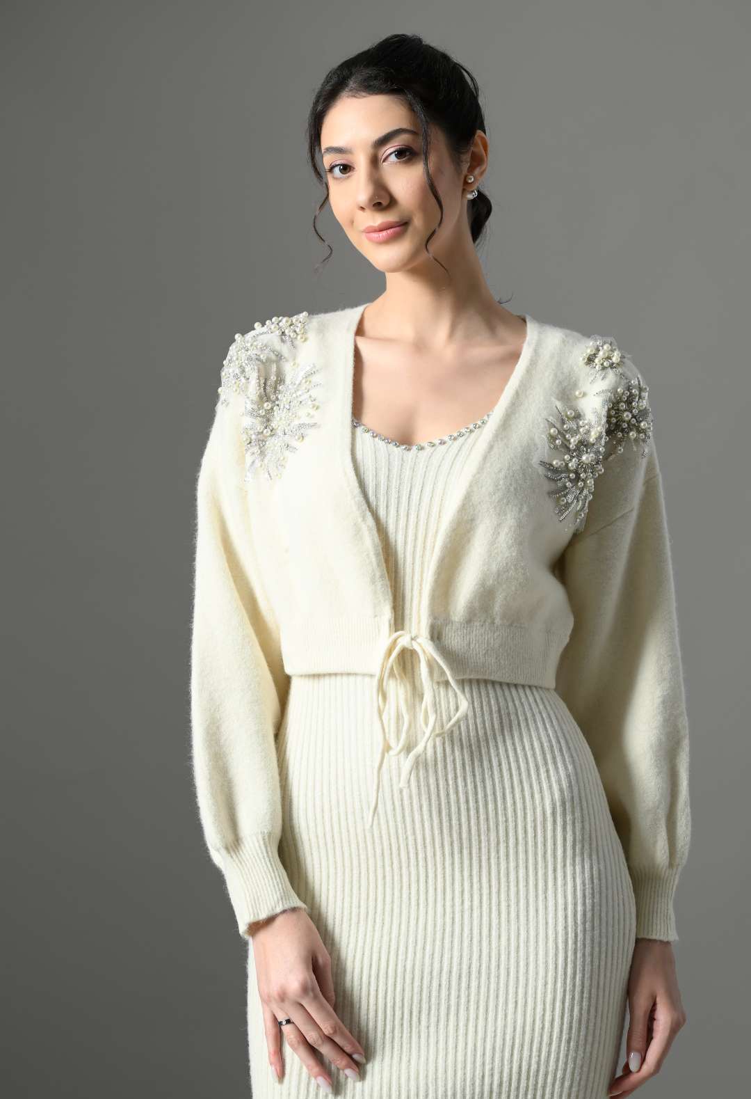 Pankh Elvish Luxe Embellished Woolen Long Dress and Coat Set