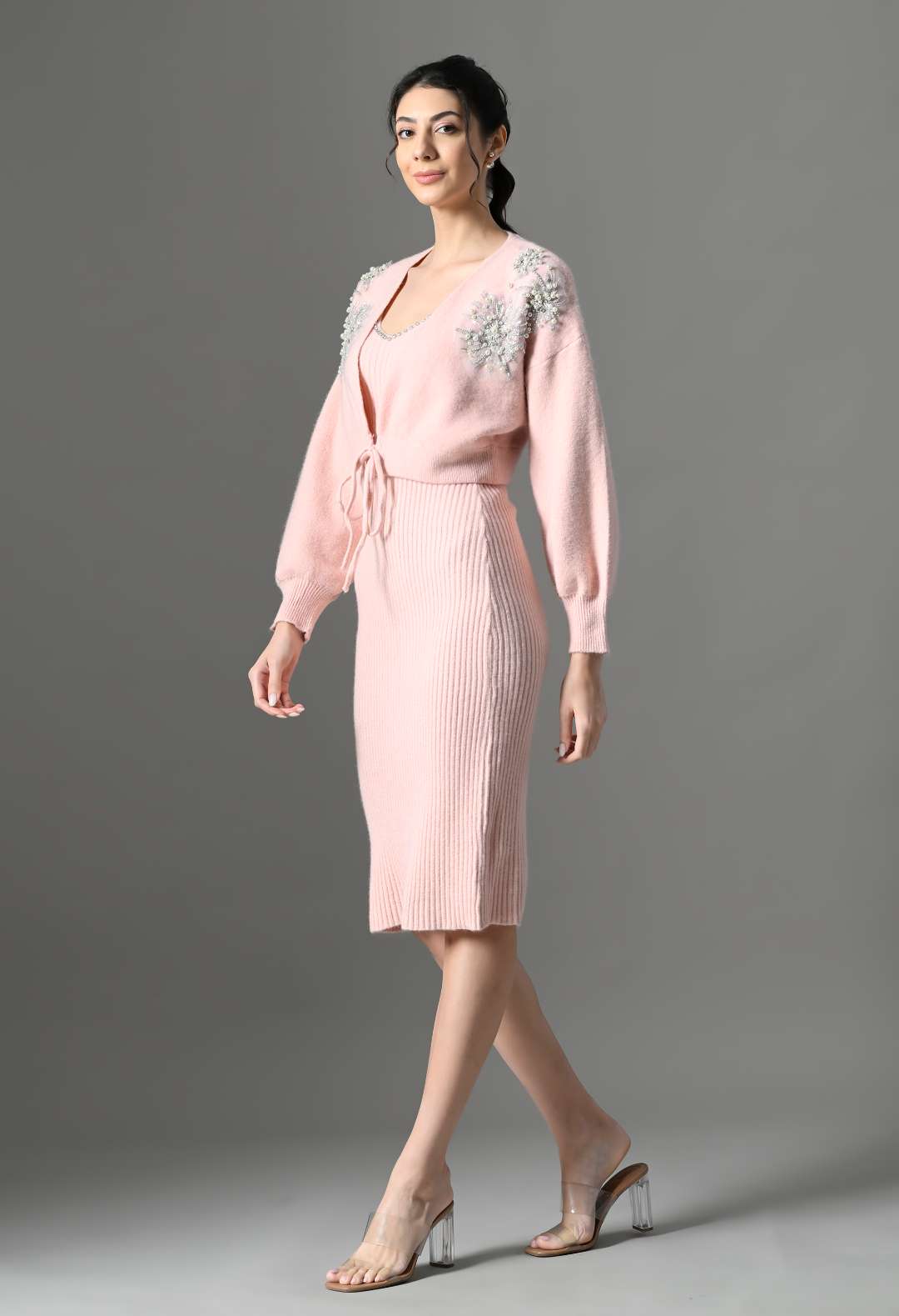 Pankh Elvish Luxe Embellished Woolen Long Dress and Coat Set